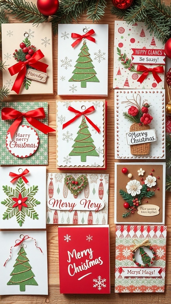Handmade Christmas Cards for Mom A collection of colorful handmade Christmas cards with festive designs and decorations.